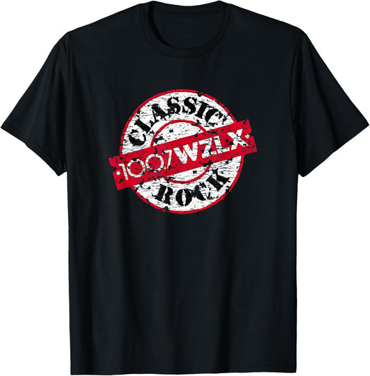 Boston 100.7 WZLX Classic Rockstation Logo Distressed T-Shirt - T-Shirt | Black