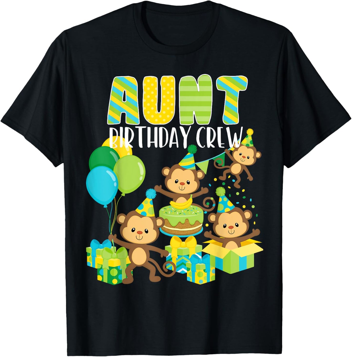 Birthday Party Monkey Aunt Birthday Crew Family Matching T-Shirt - T-Shirt | Black