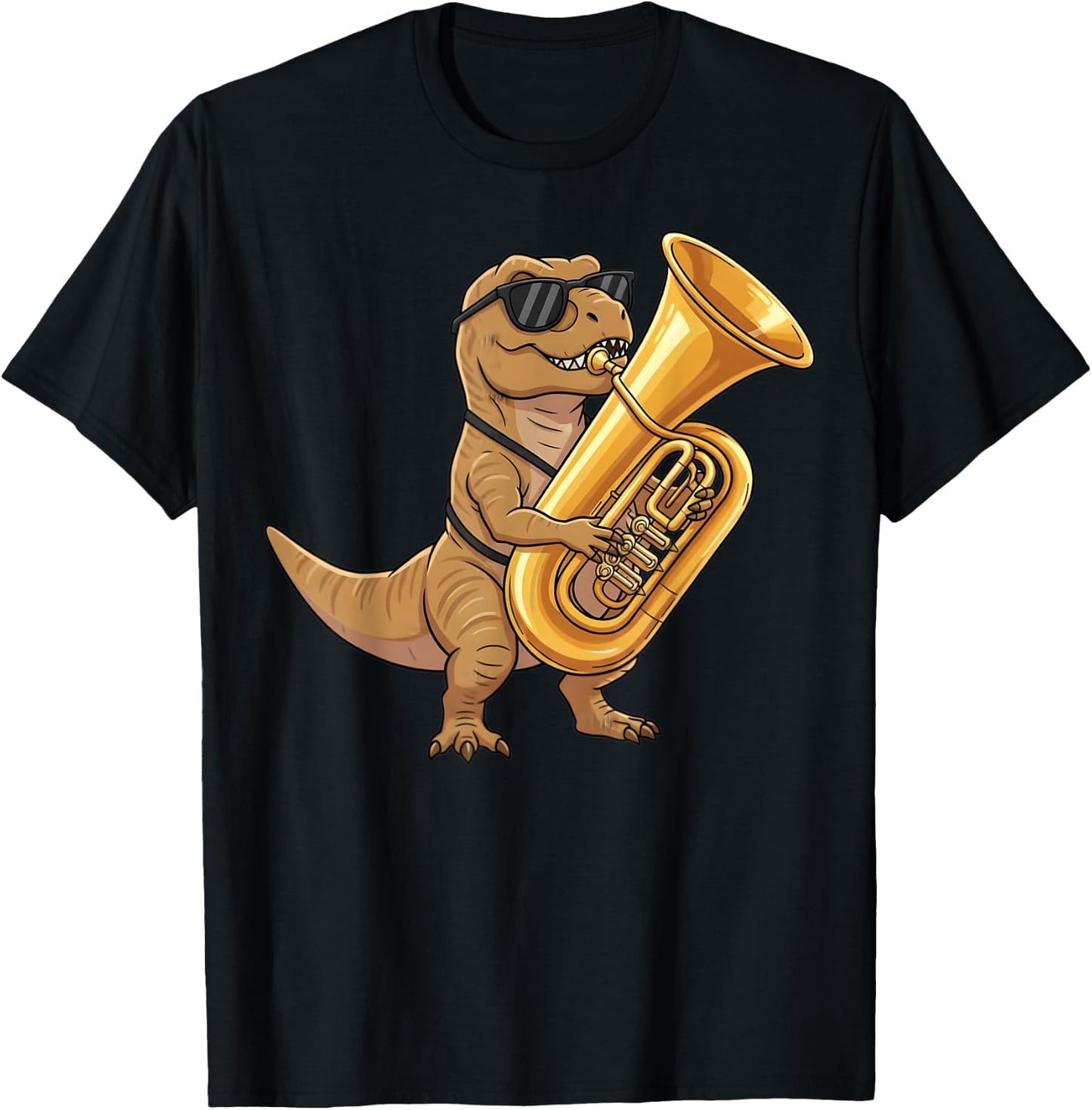 Cute Dinosaur Playing Tuba Music Musician Kids Boys T Rex T-Shirt - T-Shirt | Black