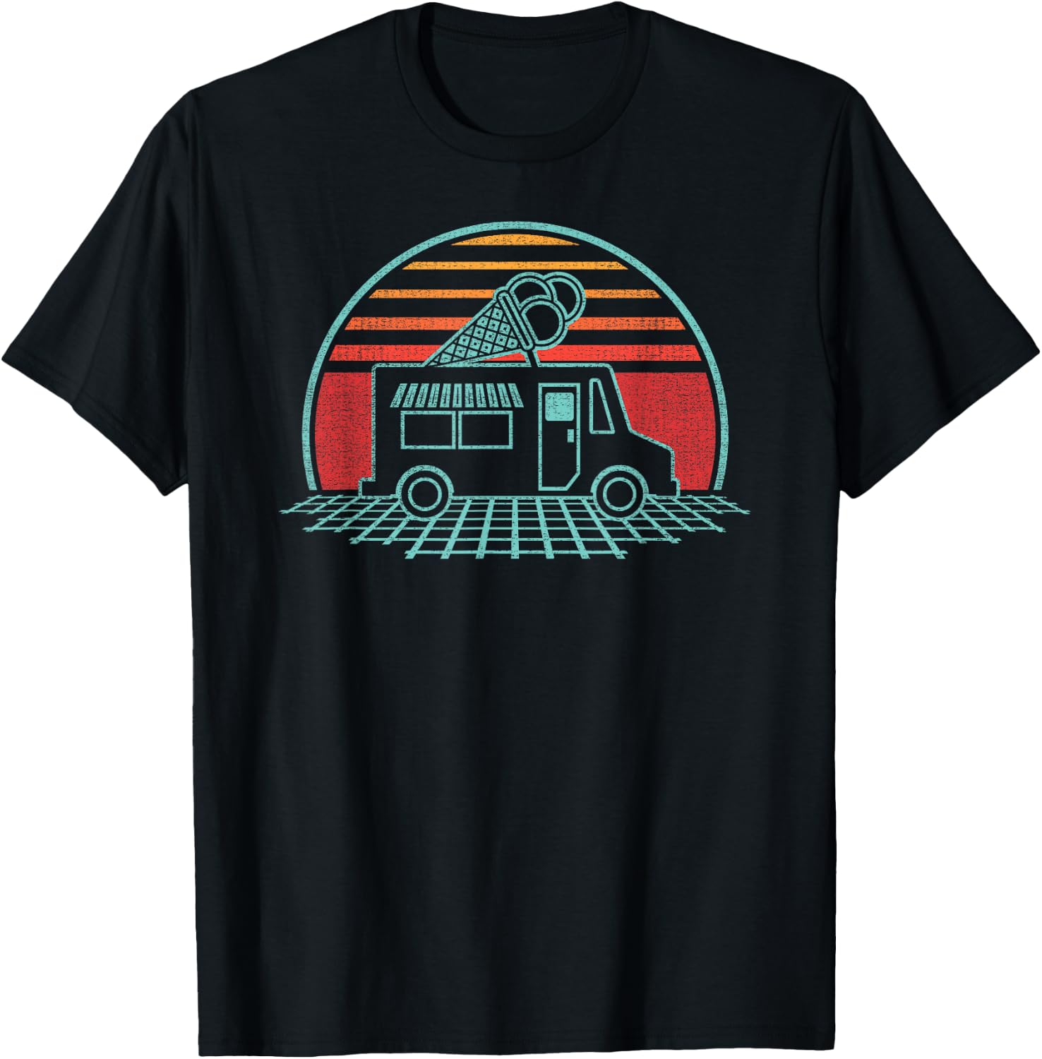 Ice Cream Truck Retro Vintage 80s Style Gift T-Shirt - T-Shirt | Black