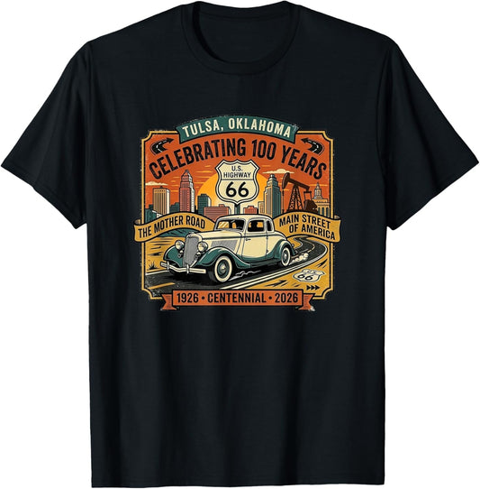 Retro Tulsa Oklahoma US Highway 66 100 Year Centennial T-Shirt - T-Shirt | Black