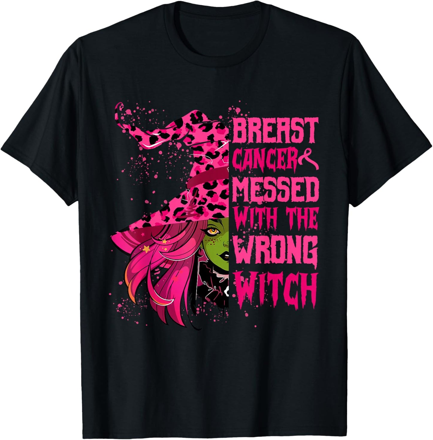 Breast Cancer Messed With Wrong Witch Halloween Girls Women T-Shirt - T-Shirt | Black