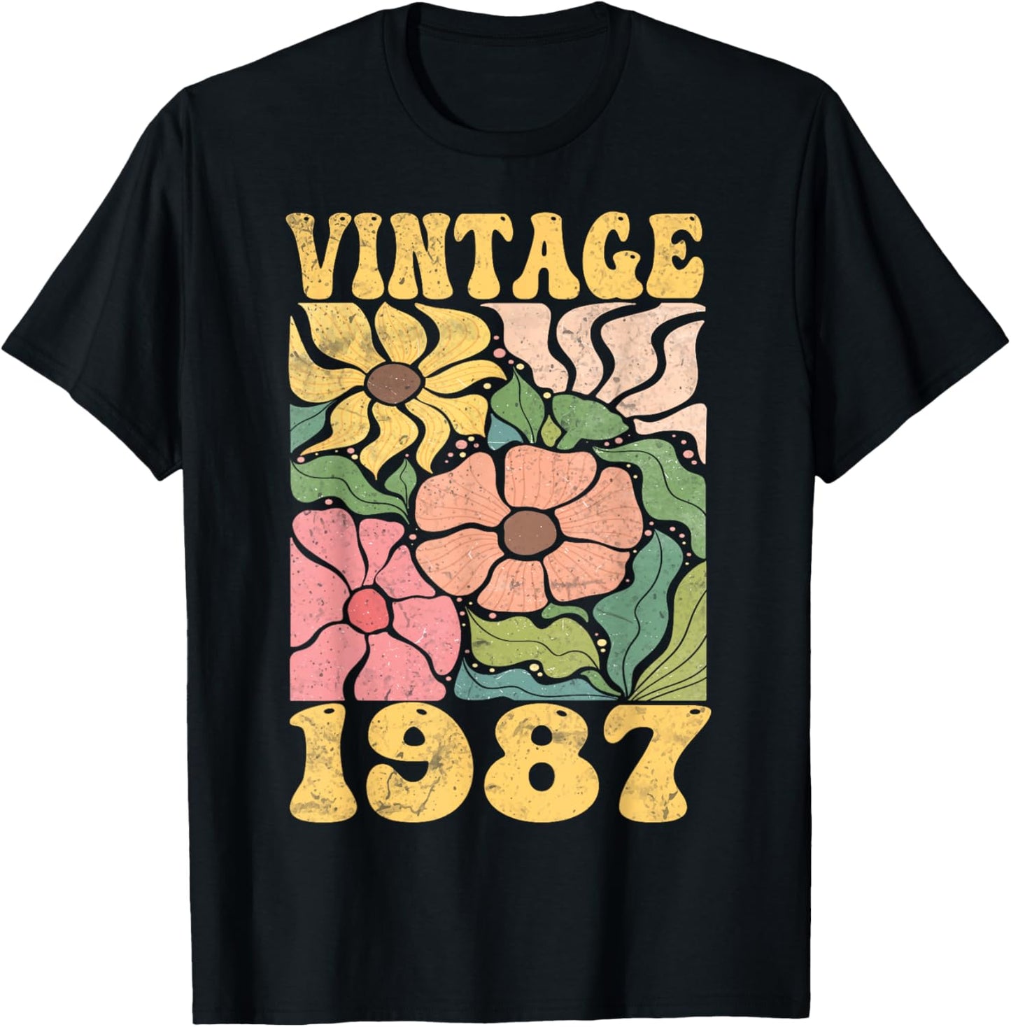38 Years Old Vintage 1987 38th Women Birthday Wildflower T-Shirt - T-Shirt | Black