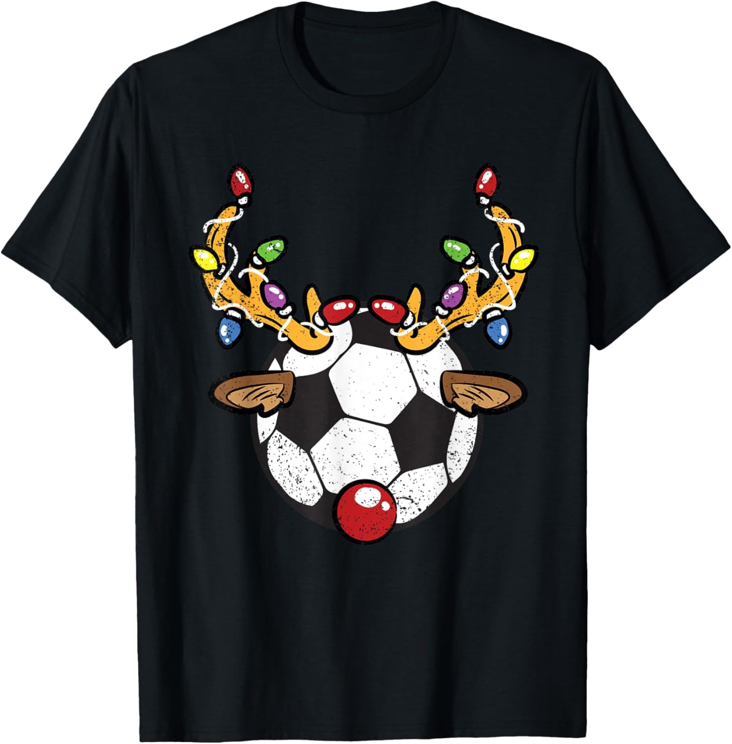 Soccer Ball Reindeer Christmas Pajama X-Mas Lights Sport T-Shirt - T-Shirt | Black