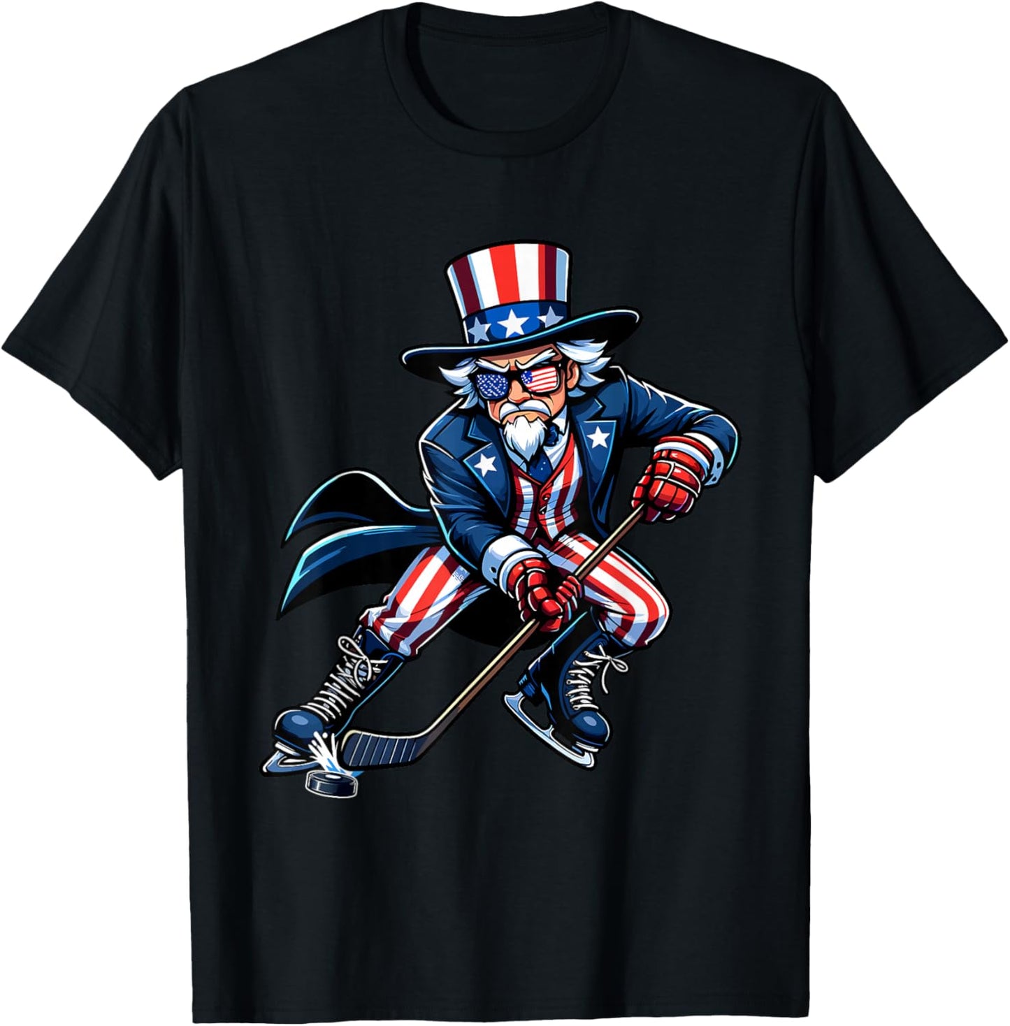 Patriotic Uncle Sam Hockey Player 4th of July Men Boy Kids T-Shirt - T-Shirt | Black