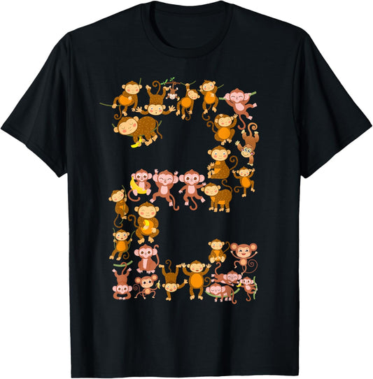 Toddler 2nd Birthday Monkey Themed 2 Year Old Monkeys Lovers T-Shirt - T-Shirt | Black