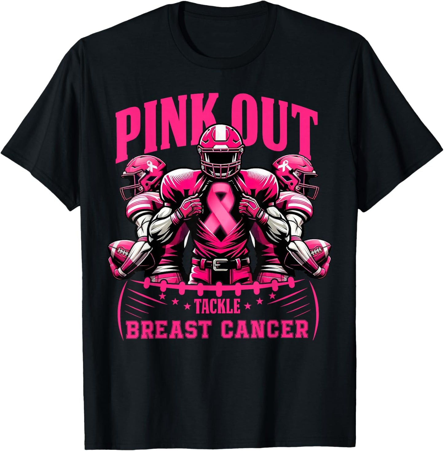 Pink Out Tackle Breast Cancer Awareness Football Pink Ribbon T-Shirt - T-Shirt | Black