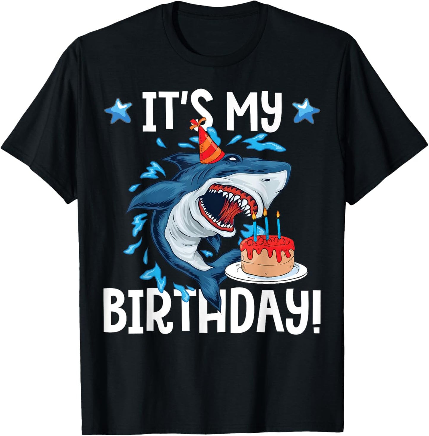 It's My Birthday Shark Shirt Gift Girls Boys Adults T-Shirt - T-Shirt | Black