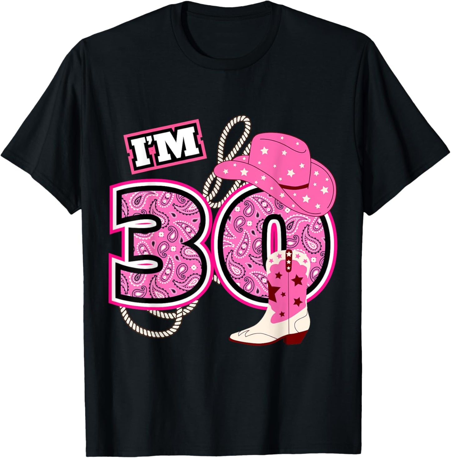 Happy 30th Birthday Cowgirl Cowboy Farmer 30 Year Old B-Day T-Shirt - T-Shirt | Black
