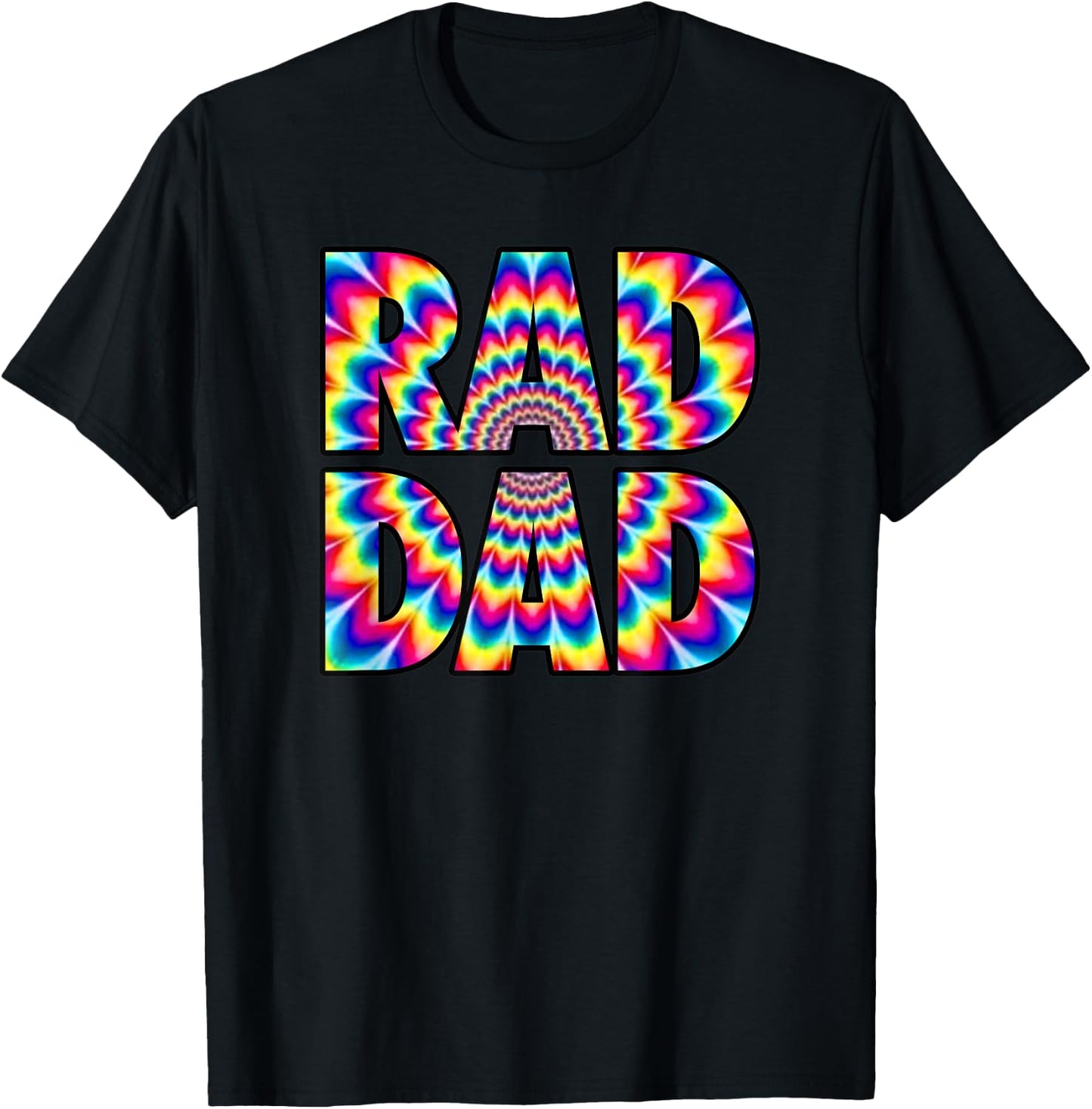 Rad Dad - Trippy Hippie Tie-Dye Rainbow 70s Vibes Novelty T-Shirt - T-Shirt | Black
