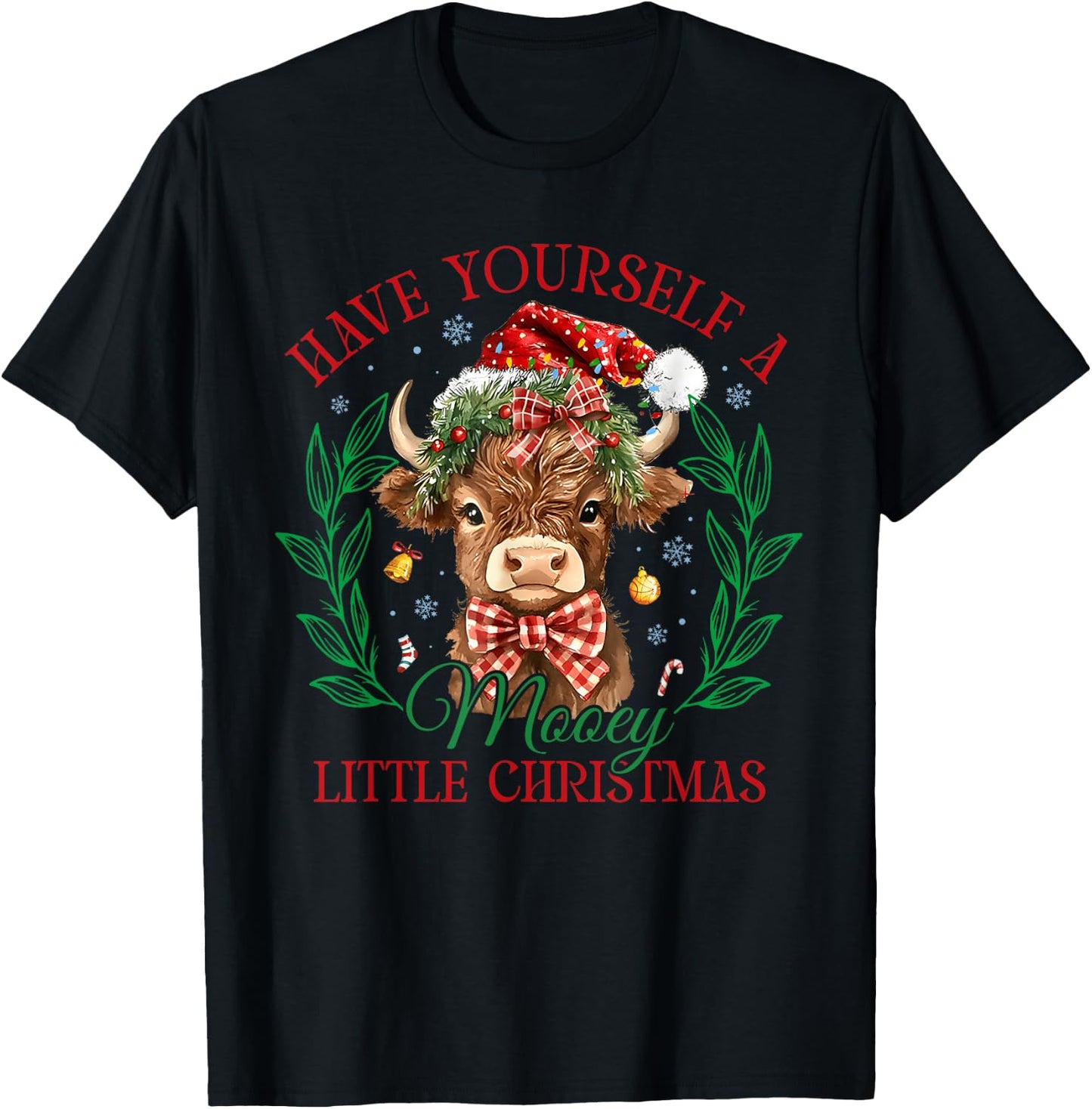 Have Yourself A Mooey Little Christmas Funny Cow Santa Women T-Shirt - T-Shirt | Black