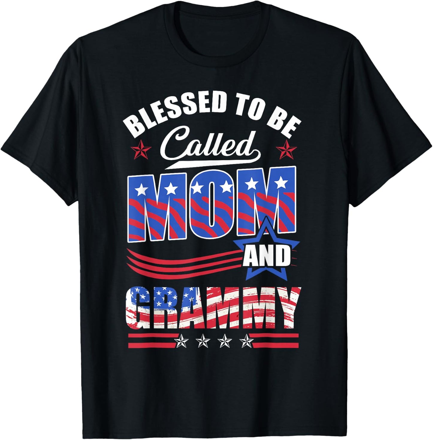 Blessed To Be Called Mom And Grammy American Flag T-Shirt - T-Shirt | Black