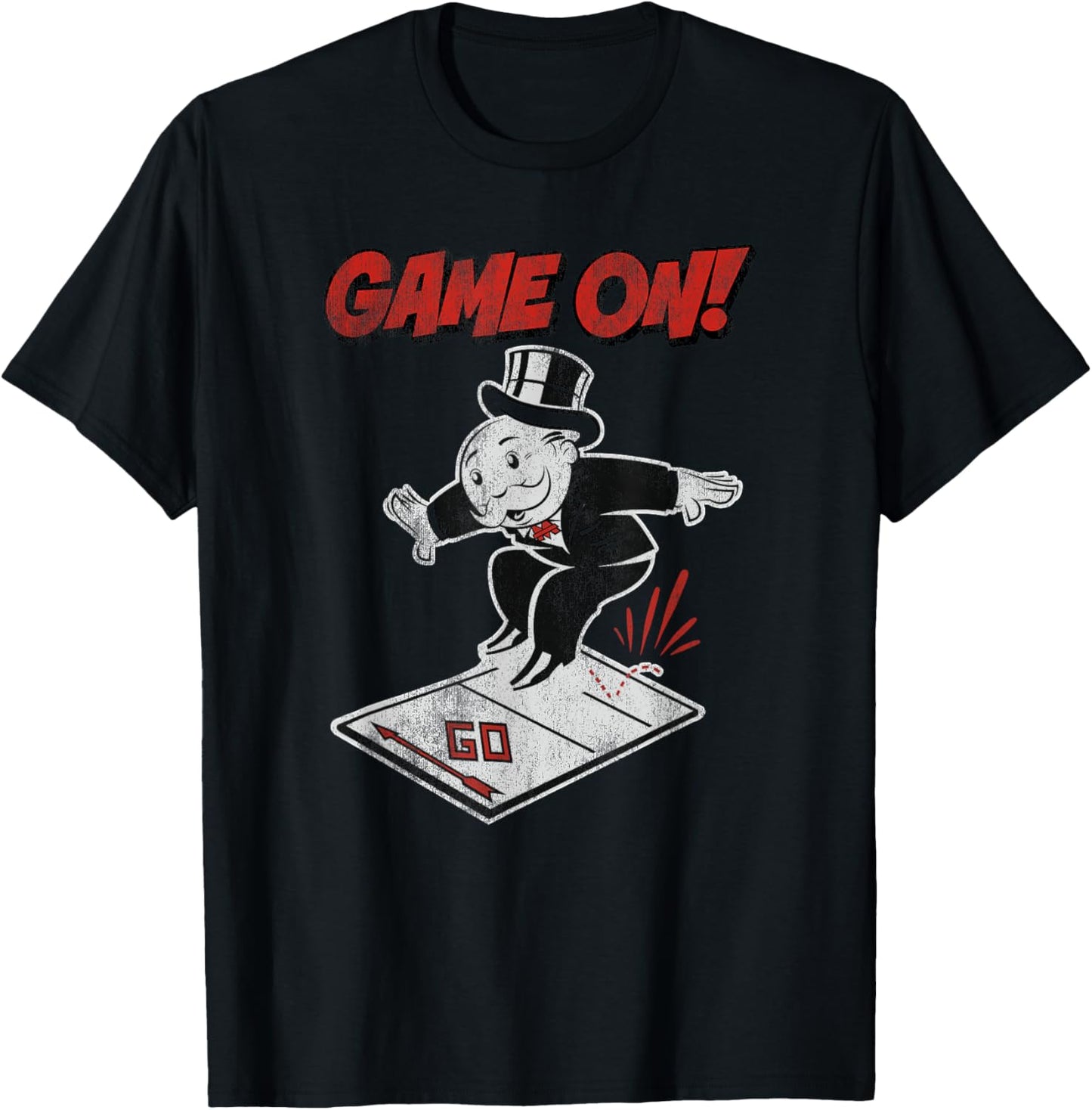 Monopoly Mr. Monopoly Game On! Classic Distressed Logo T-Shirt - T-Shirt | Black