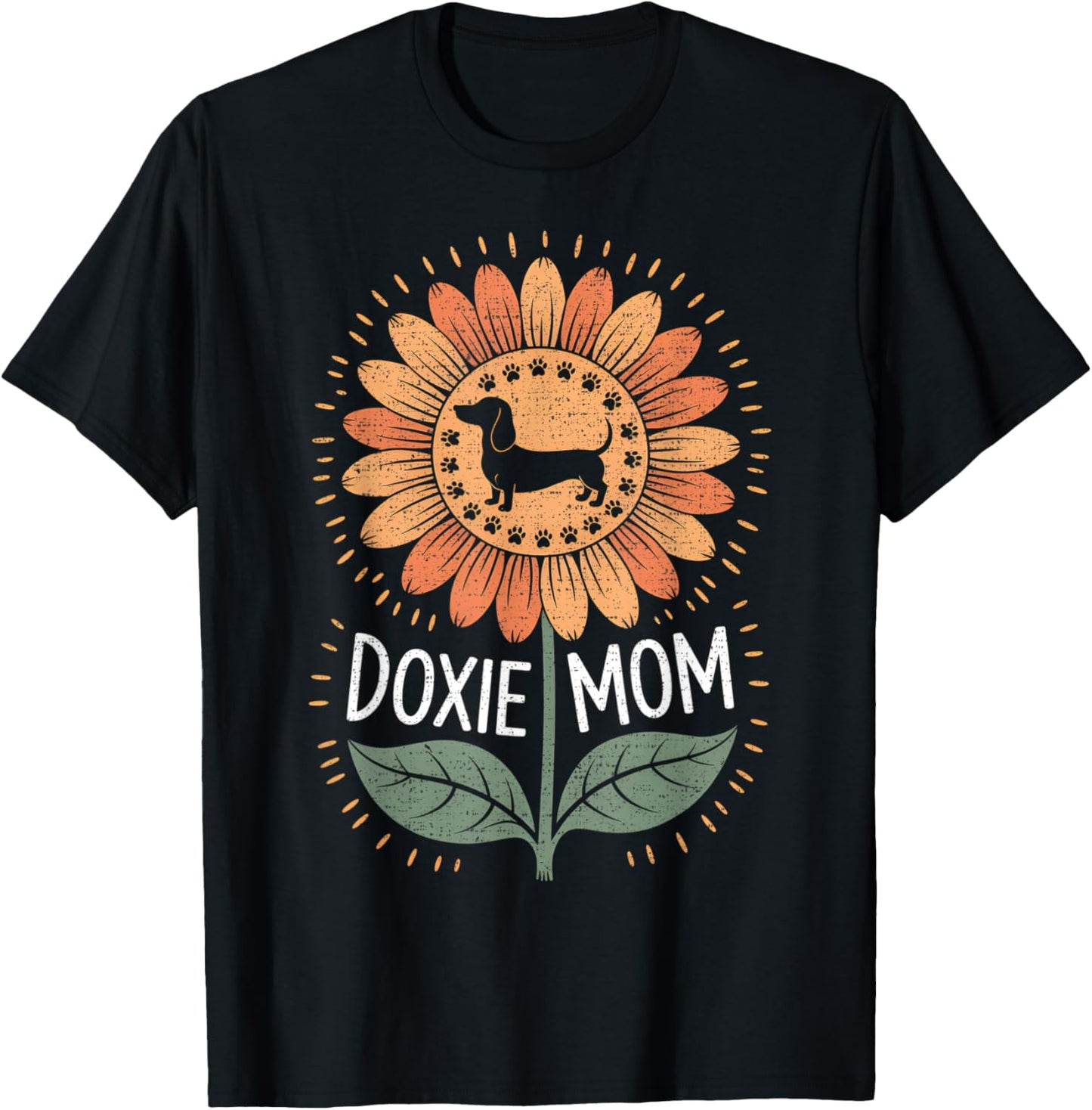 Doxie Mom Sunflower Dachshund Dog Lover T-Shirt - T-Shirt | Black