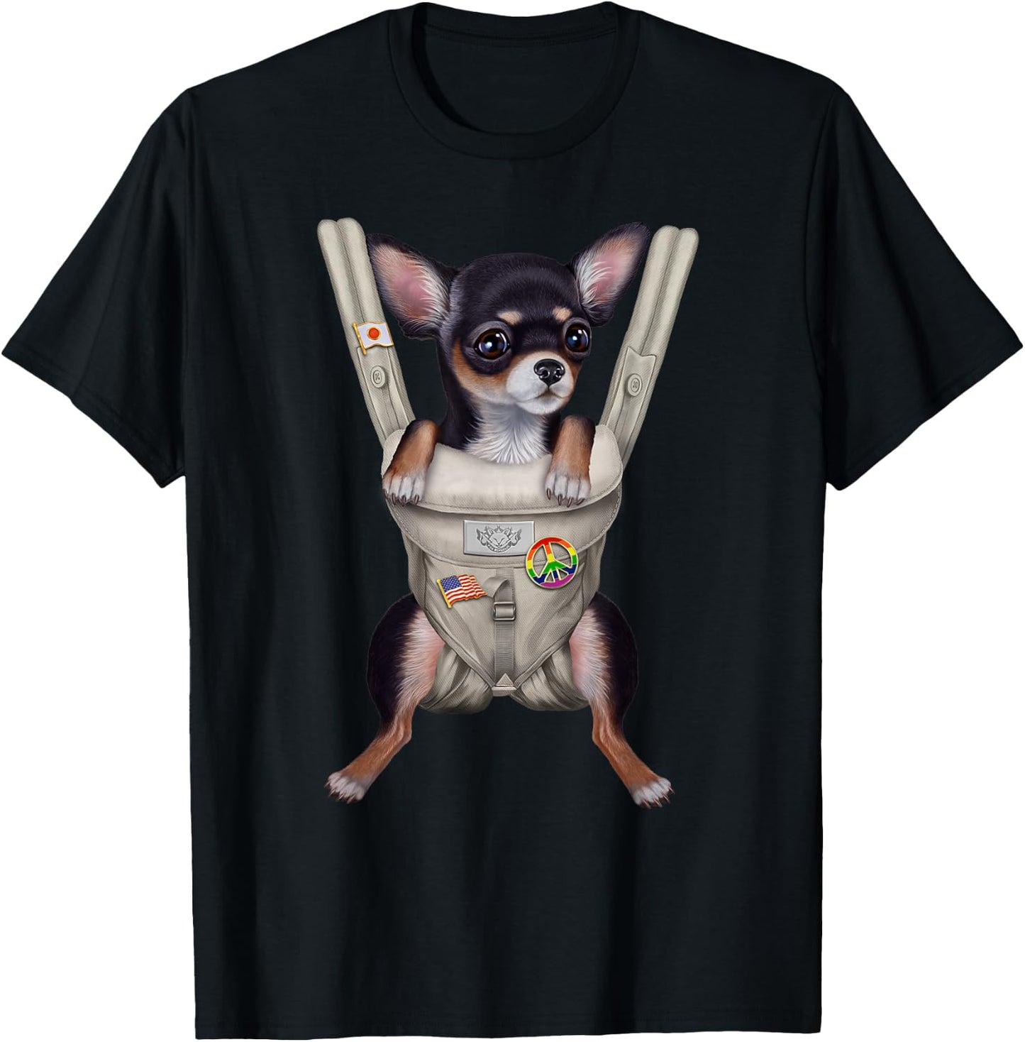 Black Chihuahua Dog in Baby Carrier Men Women Girls Kids T-Shirt - T-Shirt | Black