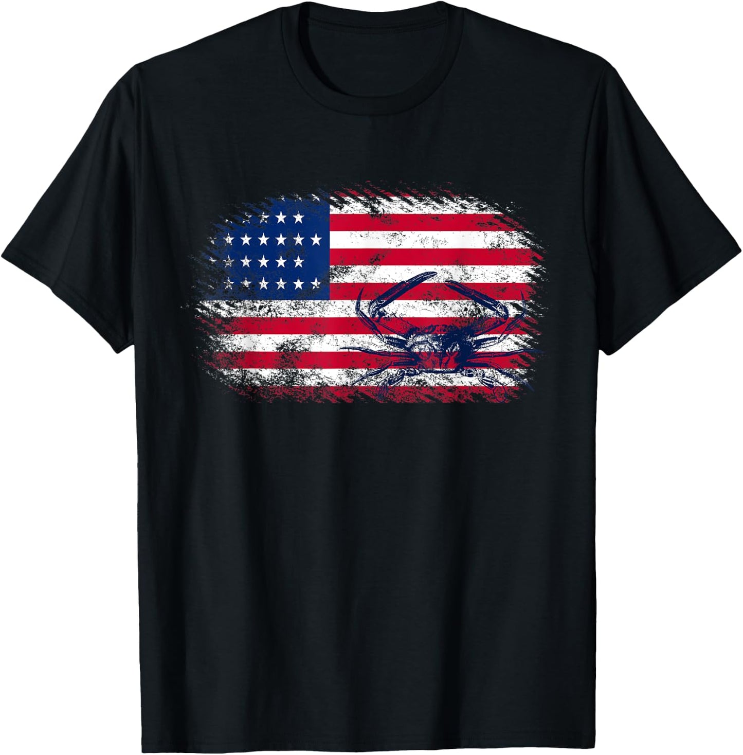 American Flag 4th of July Crab Fisherman Funny Crabbing Gift T-Shirt - T-Shirt | Black