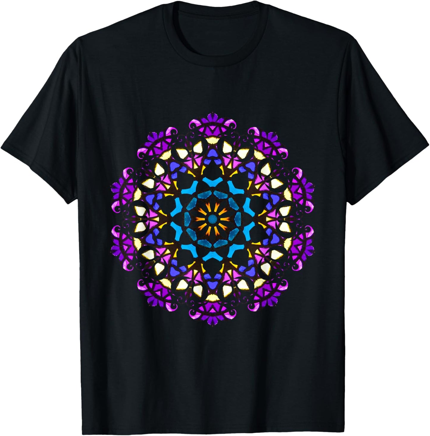Sacred Geometry Mandala Reiki Yoga Stained Glass Shirt T-Shirt - T-Shirt | Black