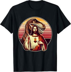 Jesus Christ and T-Rex Dinosaur T-Shirt - T-Shirt | Black