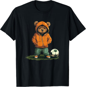 Funny Teddy bear loves soccer for boys and girls T-Shirt - T-Shirt | Black