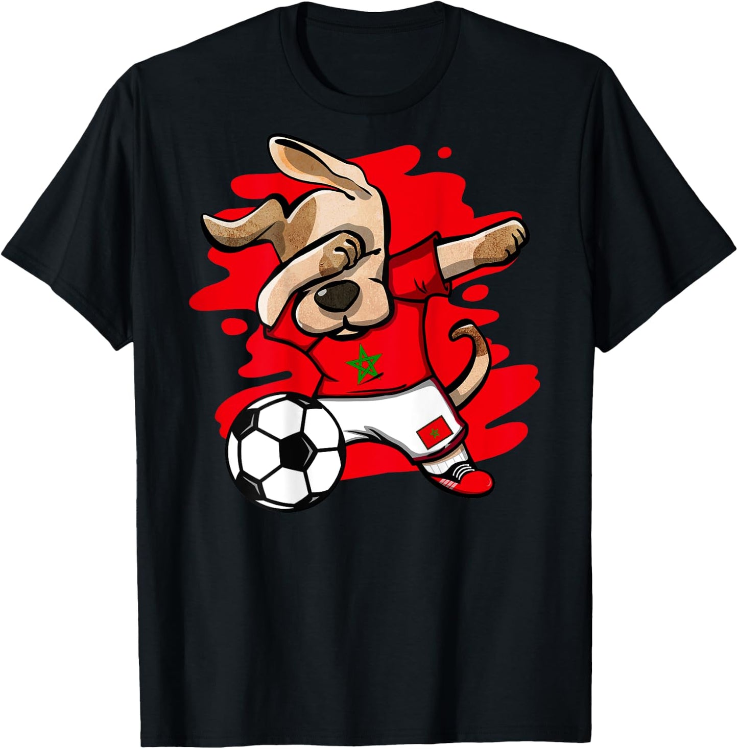 Dabbing Dog Morocco Soccer Fan Jersey Moroccan Flag Football Men Women Kids T-Shirt - T-Shirt | Black
