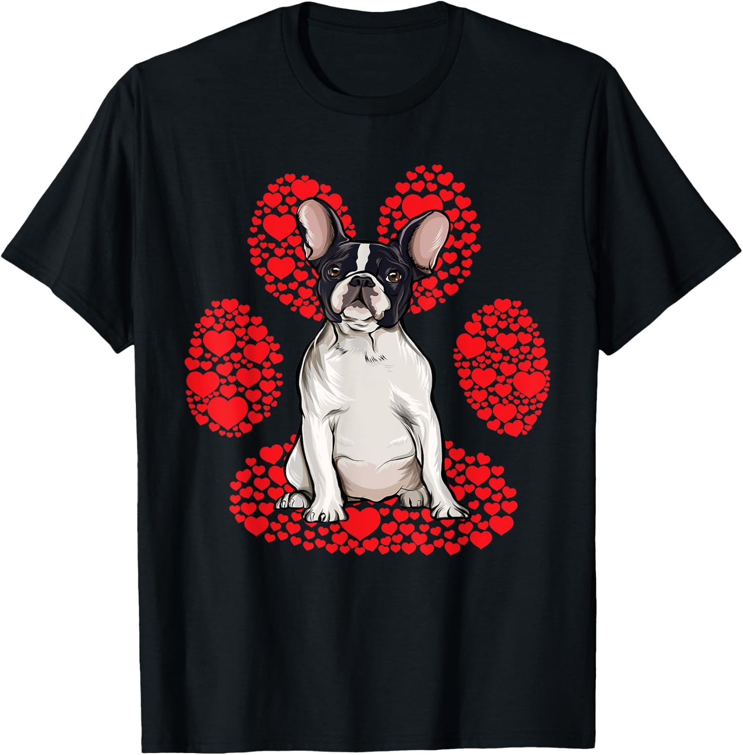 French Bulldog Valentines Day Dog Love Paw T-Shirt - T-Shirt | Black