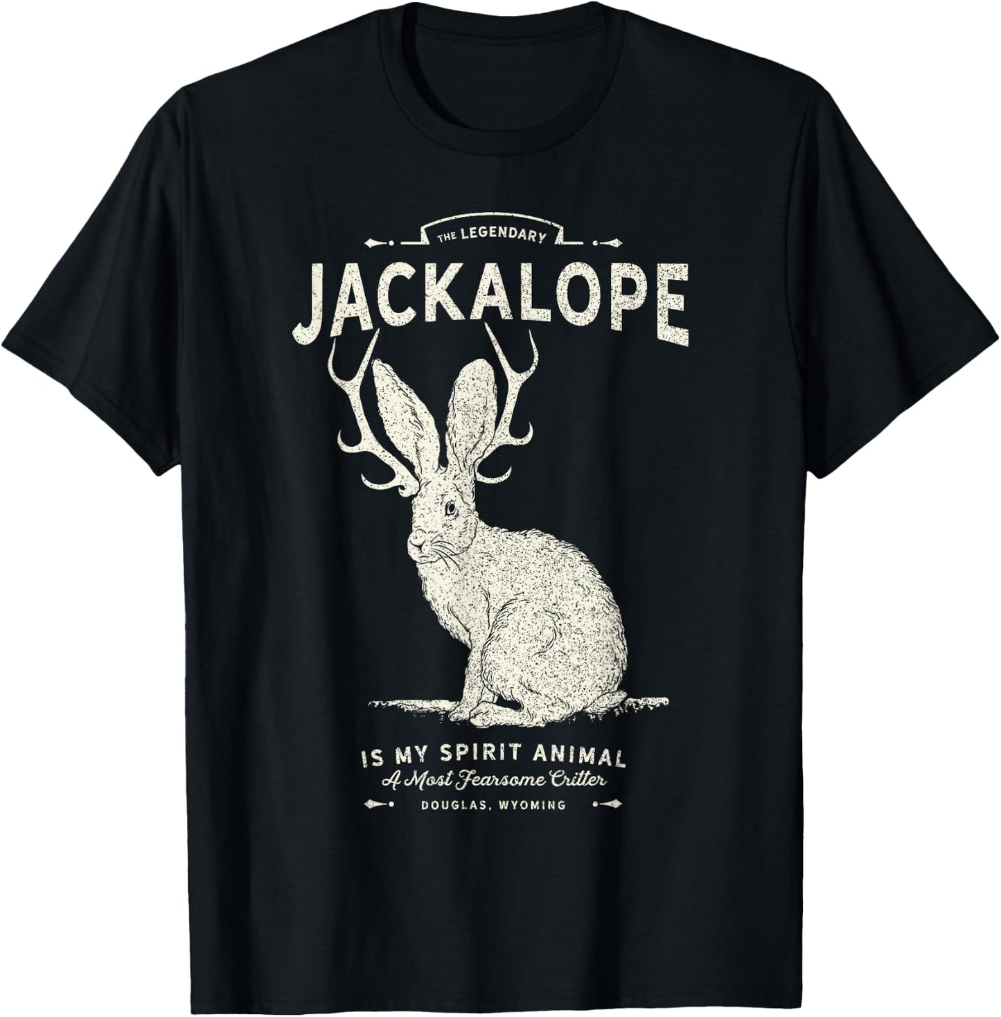 Vintage Jackalope, Spirit Animal, Mythical Critter T-Shirt - T-Shirt | Black