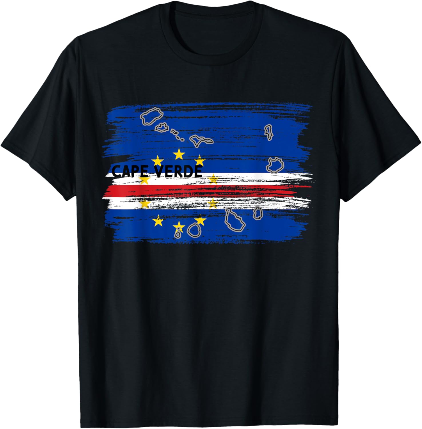 Cape Verdean flag drawing by brush, sketch of Cape Verde map T-Shirt - T-Shirt | Black
