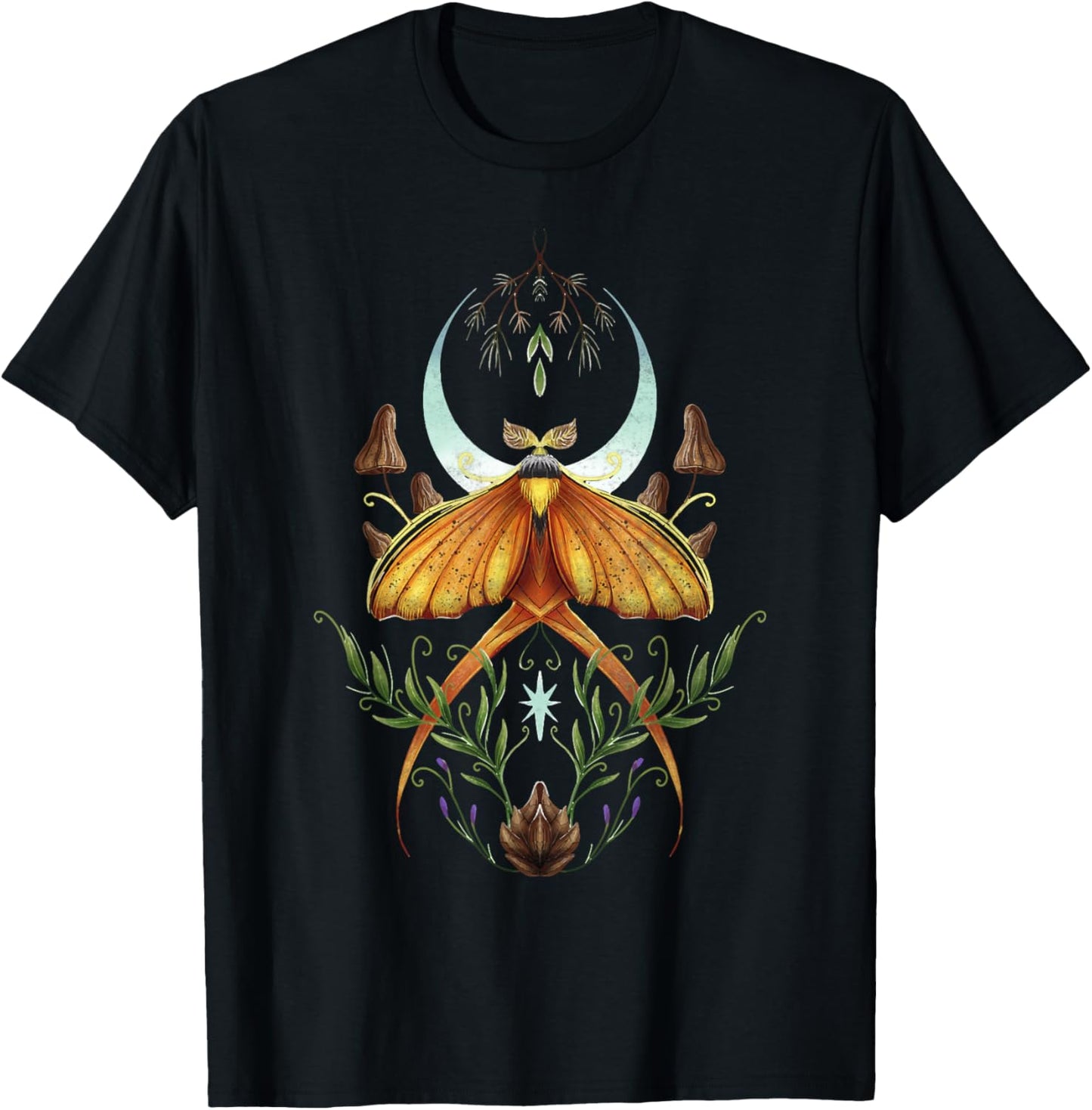 Cute Fairycore Floral Moth Aesthetic Celestial Luna T-Shirt - T-Shirt | Black