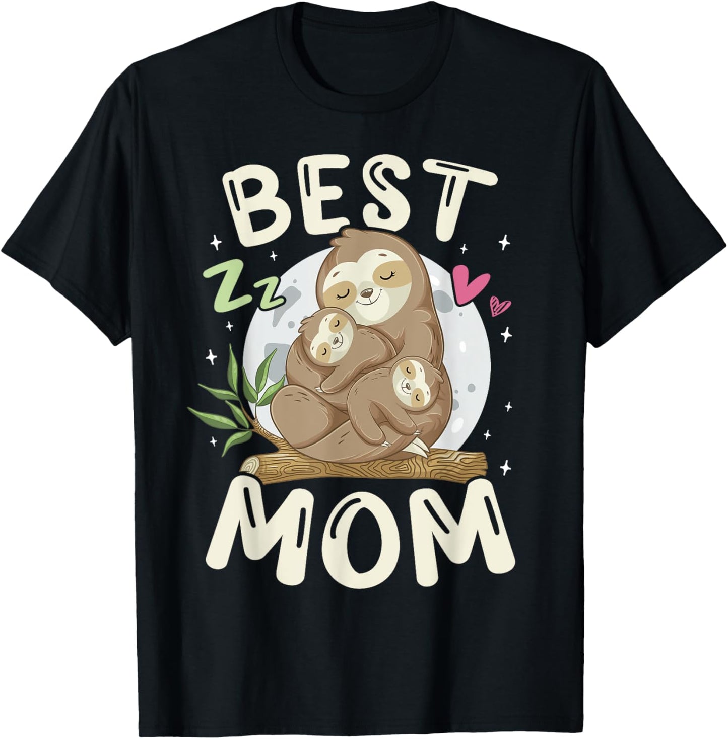 Best Mom, Cute Sloths Family, Mother's Day Funny Pajama Top T-Shirt - T-Shirt | Black