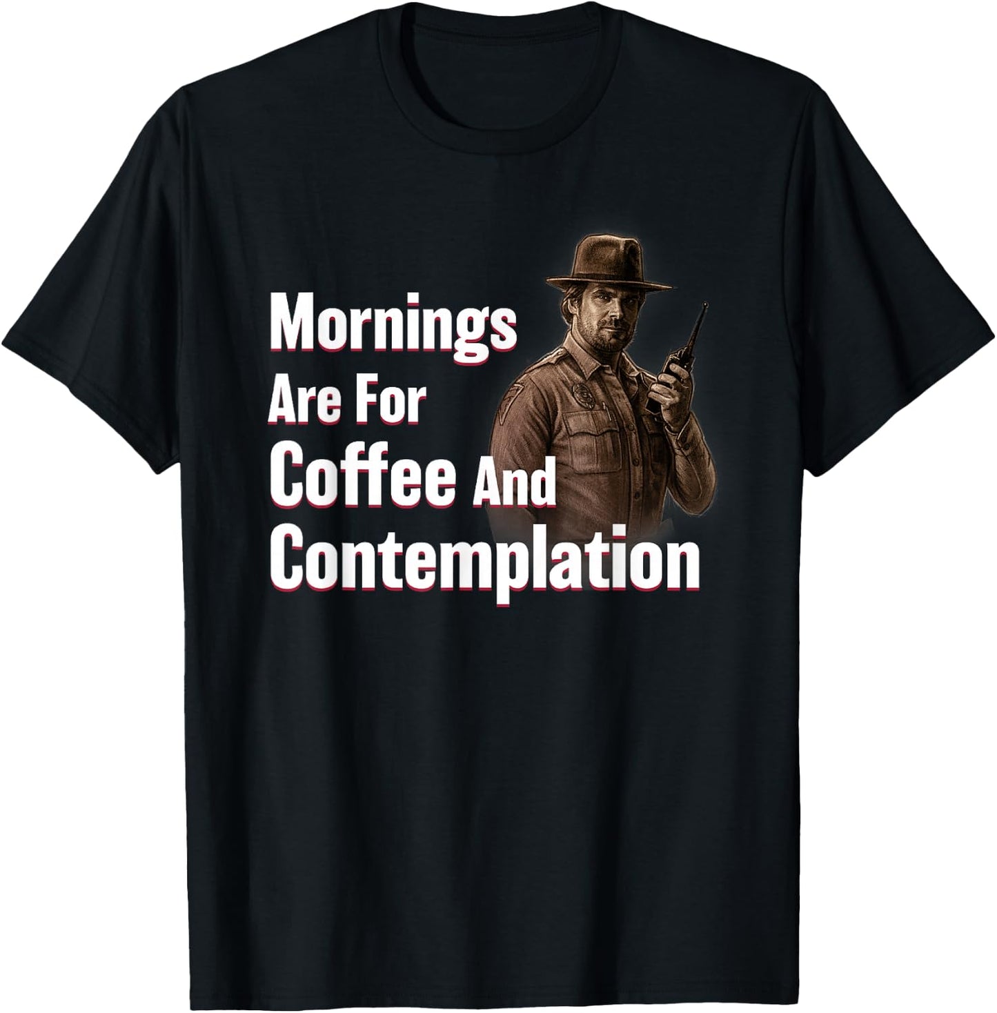 Netflix Stranger Things Hopper Coffee And Contemplation T-Shirt - T-Shirt | Black