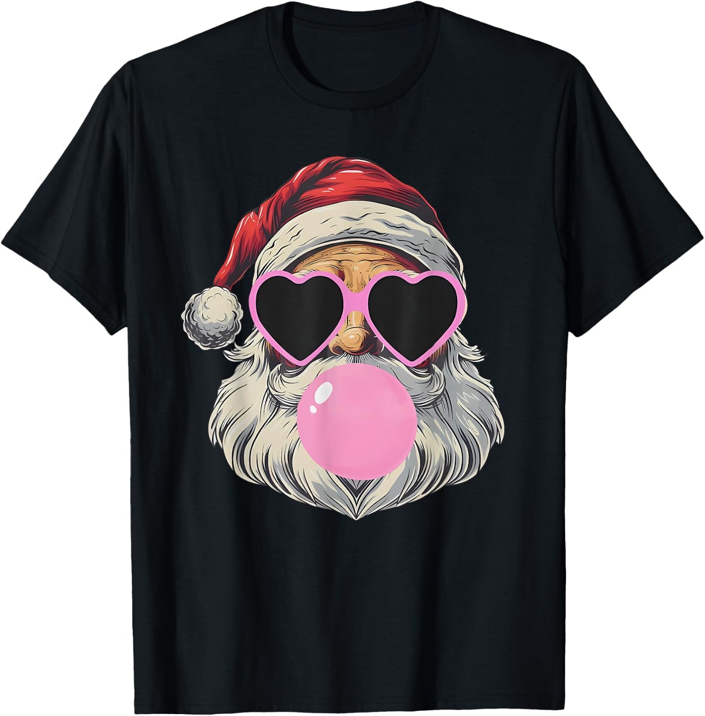 Retro Santa With Heart Glasses Bubblegum Christmas Girl Kids T-Shirt - T-Shirt | Black