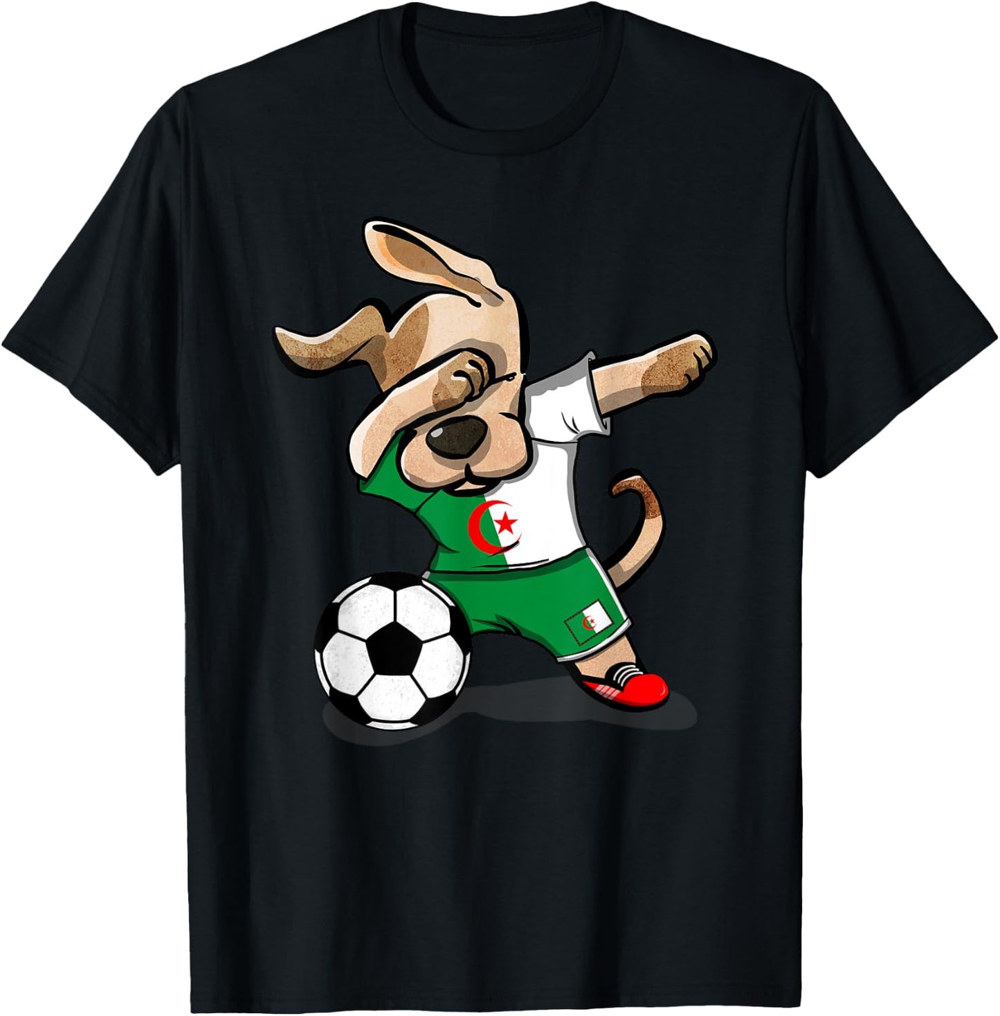 Dabbing Dog Algeria Soccer Jersey Algerian Football Lover T-Shirt - T-Shirt | Black