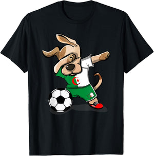 Dabbing Dog Algeria Soccer Jersey Algerian Football Lover T-Shirt - T-Shirt | Black
