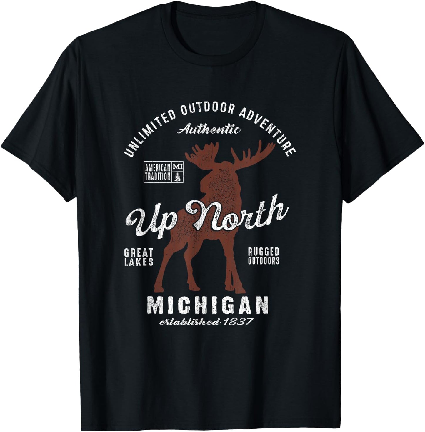 Vintage Moose UP North Michigan T-Shirt - T-Shirt | Black