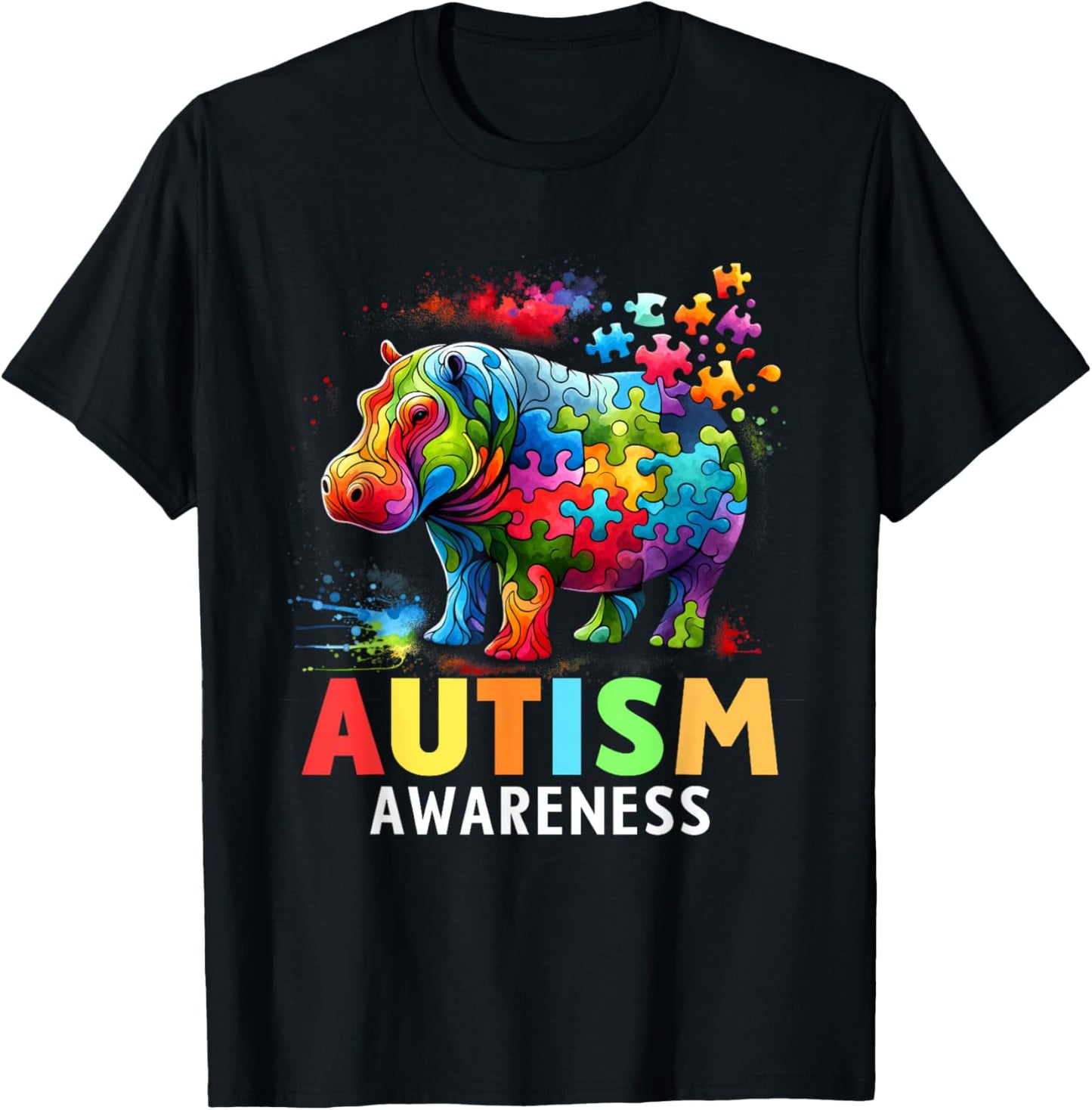 Hippo Autism Awareness Month Autistic T-Shirt - T-Shirt | Black