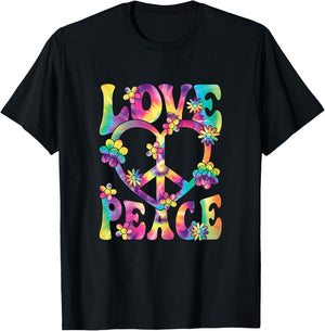 Love Peace Sign 60s 70s Outfit Hippie Groovy Women Girls T-Shirt - T-Shirt | Black