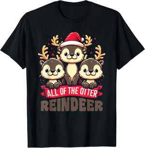 All Of The Otter Reindeer Sweet christmas Otters T-Shirt - T-Shirt | Black