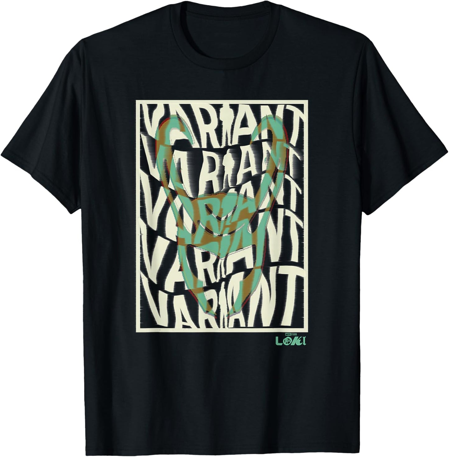 Marvel Loki Variant Word Stack Square Loki Horns T-Shirt - T-Shirt | Black