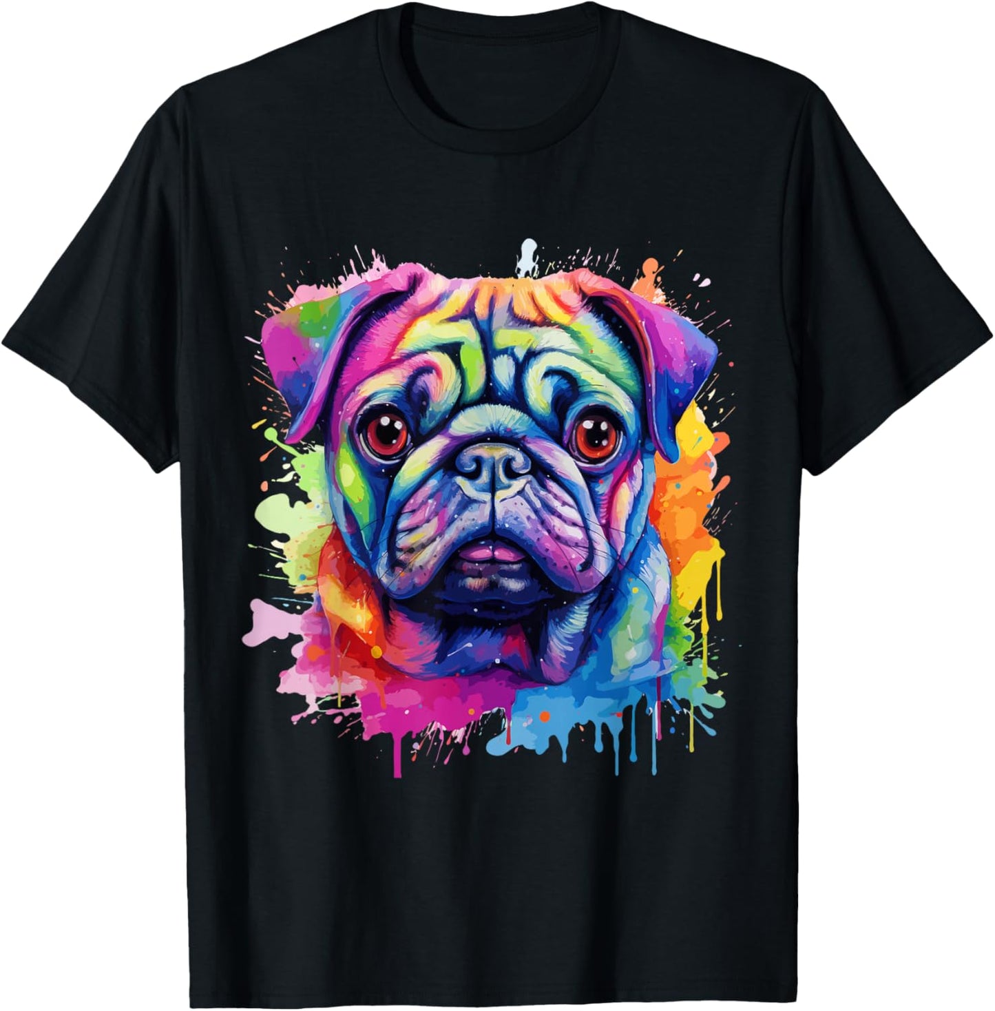 Pug Lovers Pop Art Color Pug Dog T-Shirt - T-Shirt | Black