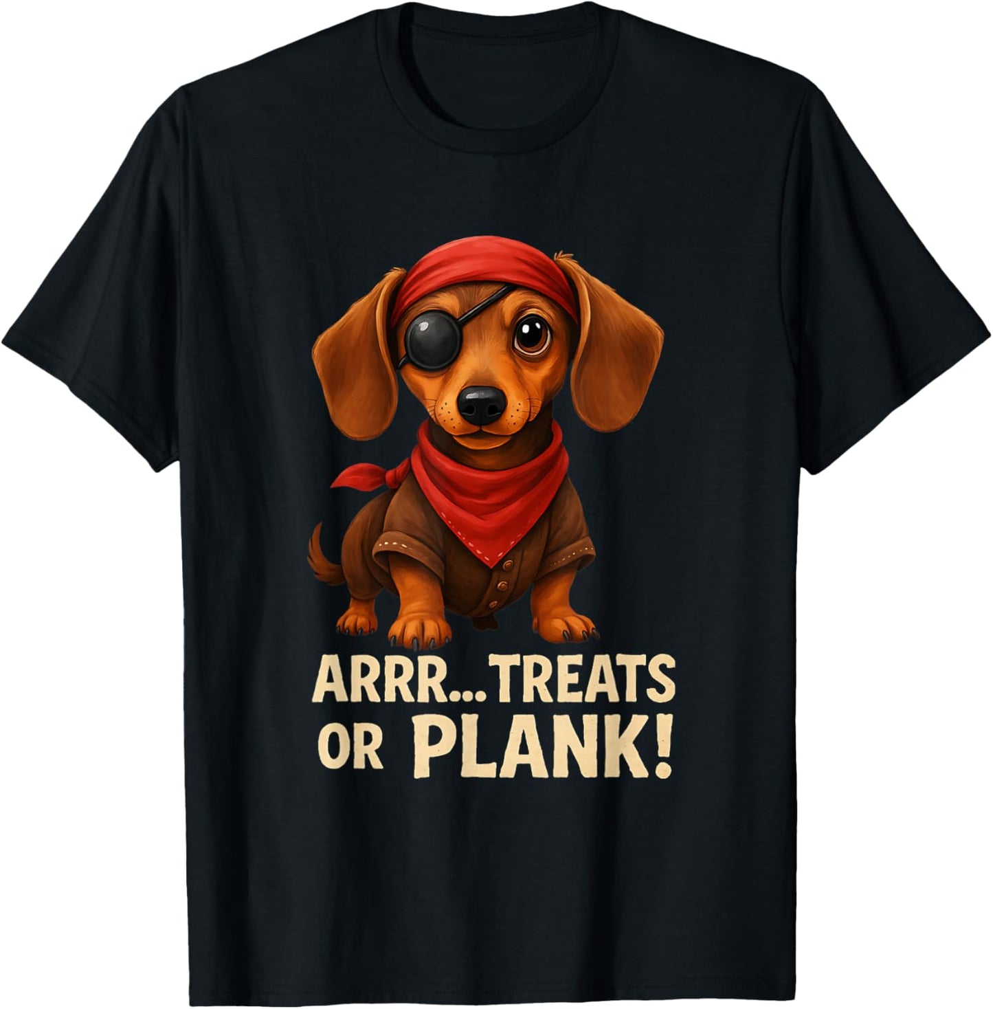 ARRR... Treats or Plank! Halloween Pirate Dachshund Dog T-Shirt - T-Shirt | Black