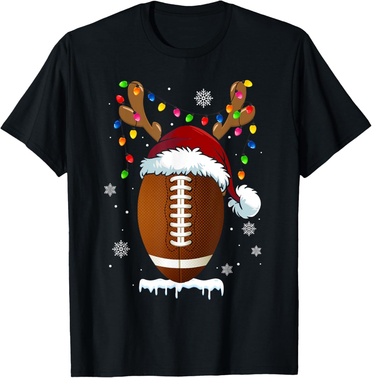 Christmas Football Ball Xmas Lights Funny Boys Men Sport T-Shirt - T-Shirt | Black