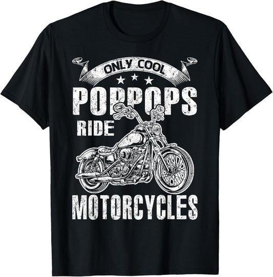 Only Cool Poppops Rides Motorcycles T-Shirt - T-Shirt | Black