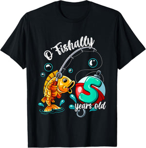 Kids O'fishally 5 years old 5th Birthday Fishing T-Shirt - T-Shirt | Black