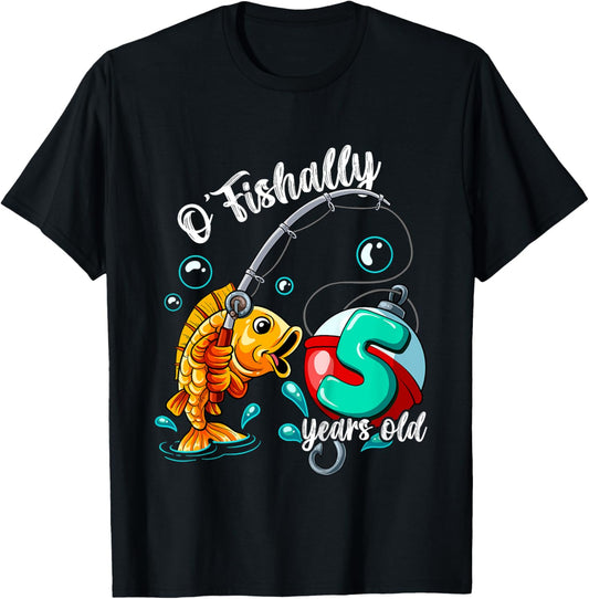 Kids O'fishally 5 years old 5th Birthday Fishing T-Shirt - T-Shirt | Black