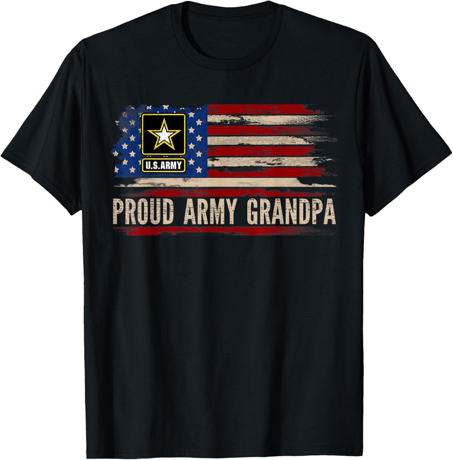 Vintage Proud Army Grandpa American Flag Veteran Gift T-Shirt - T-Shirt | Black