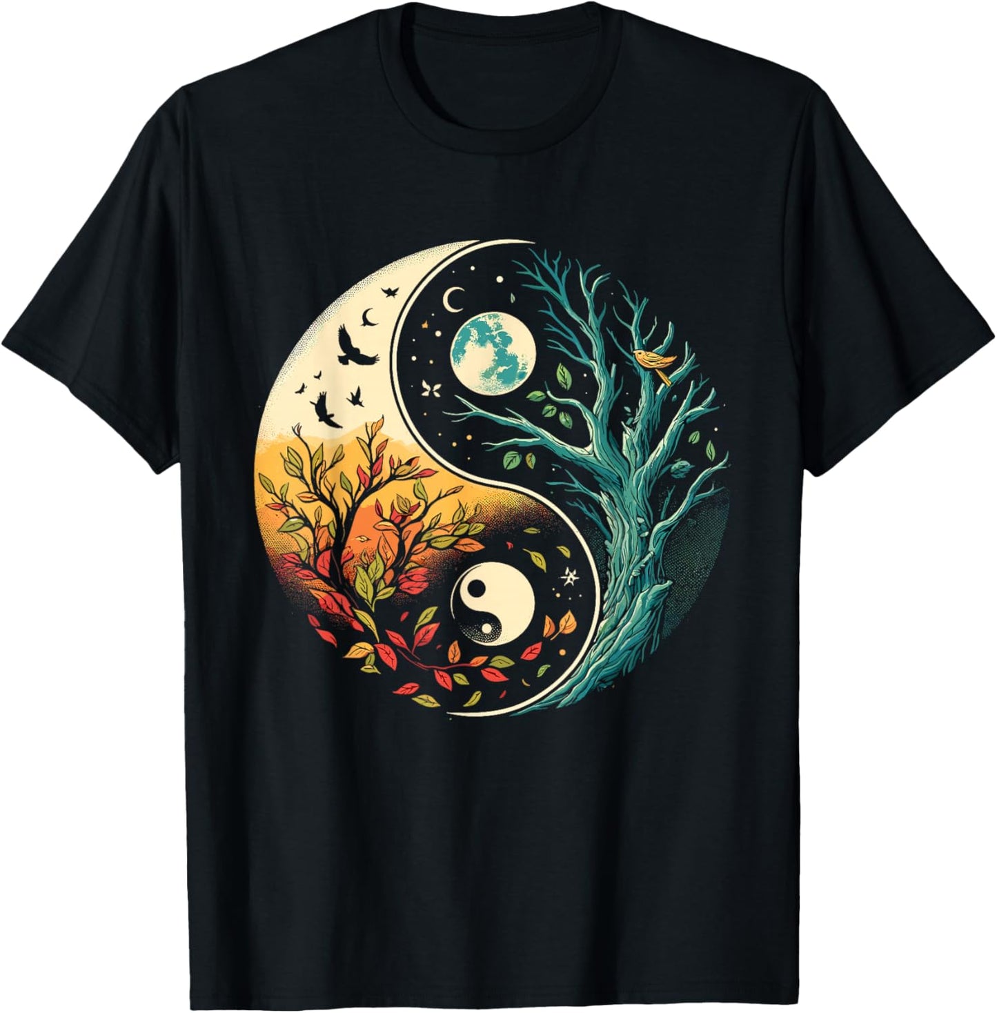 Yin Yang Tree Japanese Buddhist Zen T-Shirt - T-Shirt | Black