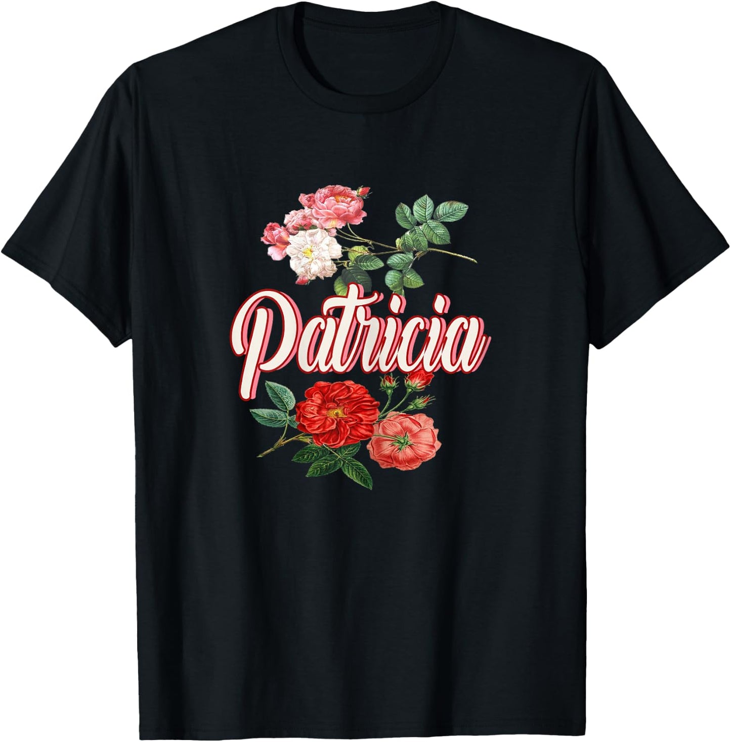 Patricia Name With Flowers T-Shirt - T-Shirt | Black