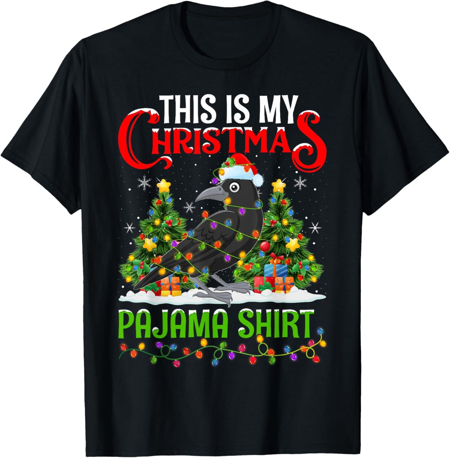 Raven Xmas Lights This Is My Christmas Pajama T-Shirt - T-Shirt | Black