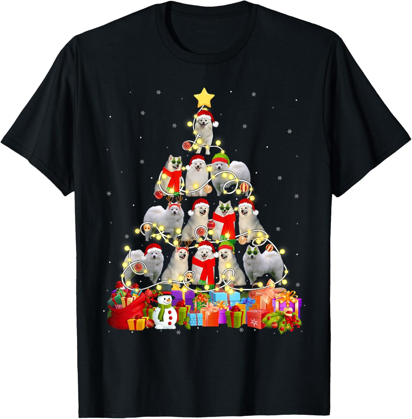 Funny American Eskimo Christmas Tree Pet Dog Lover Gift Women Kids T-Shirt - T-Shirt | Black