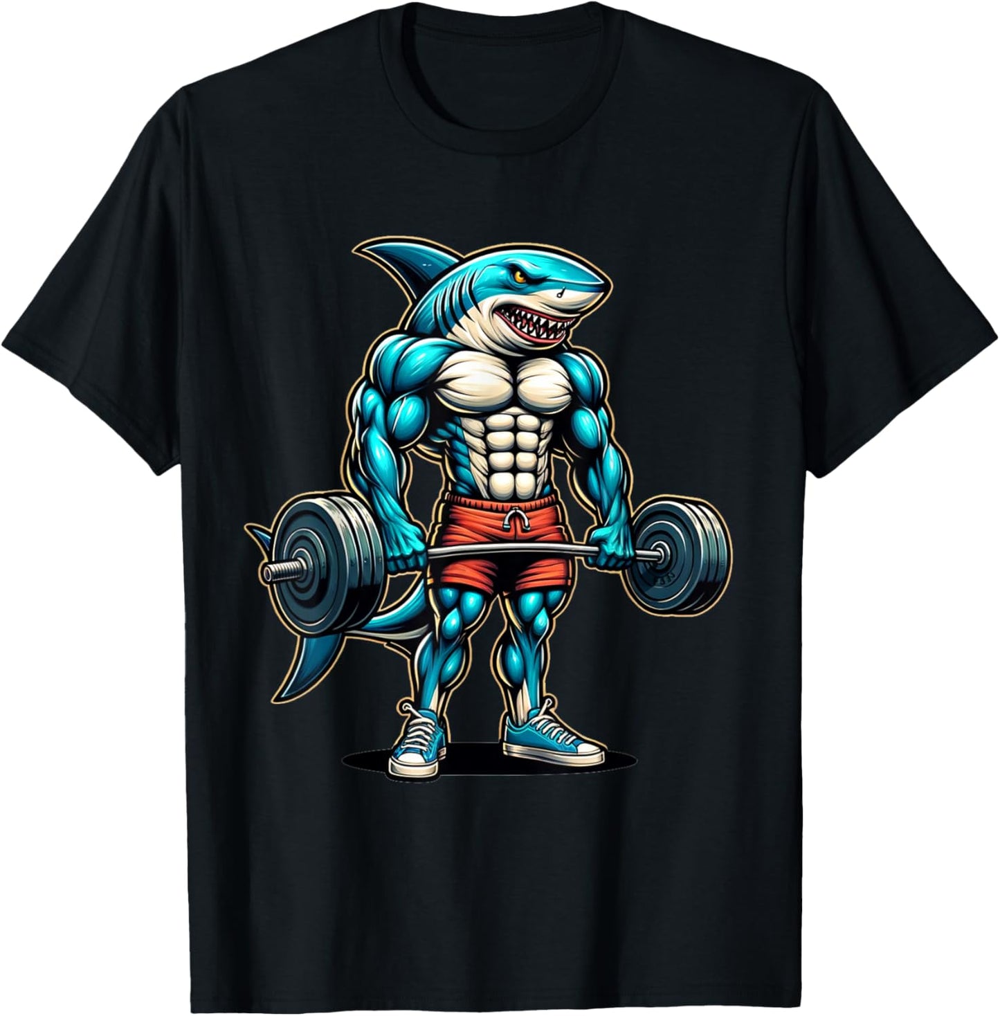 Funny Cool Shark Weightlifting Bodybuilder Muscle Fitness T-Shirt - T-Shirt | Black